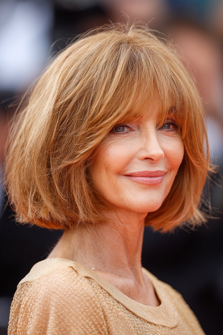 Collarbone Layered Bob With Strawberry Blonde Highlights Collarbone Layered Bob With Strawberry Blonde Highlights — Classy Bob for Fine Hair