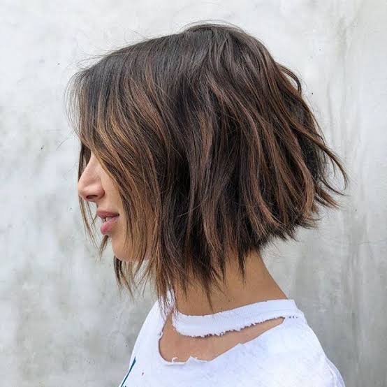 Chin Length Shaggy Bob Wispy Bangs Dark Brown Chin Length Shaggy Bob Wispy Bangs Dark Brown — Classy Bob for Fine Hair