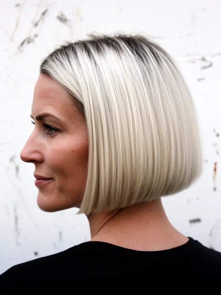 Chin Platinum Blonde Blunt Bob Side Profile — Classy Bob Hair