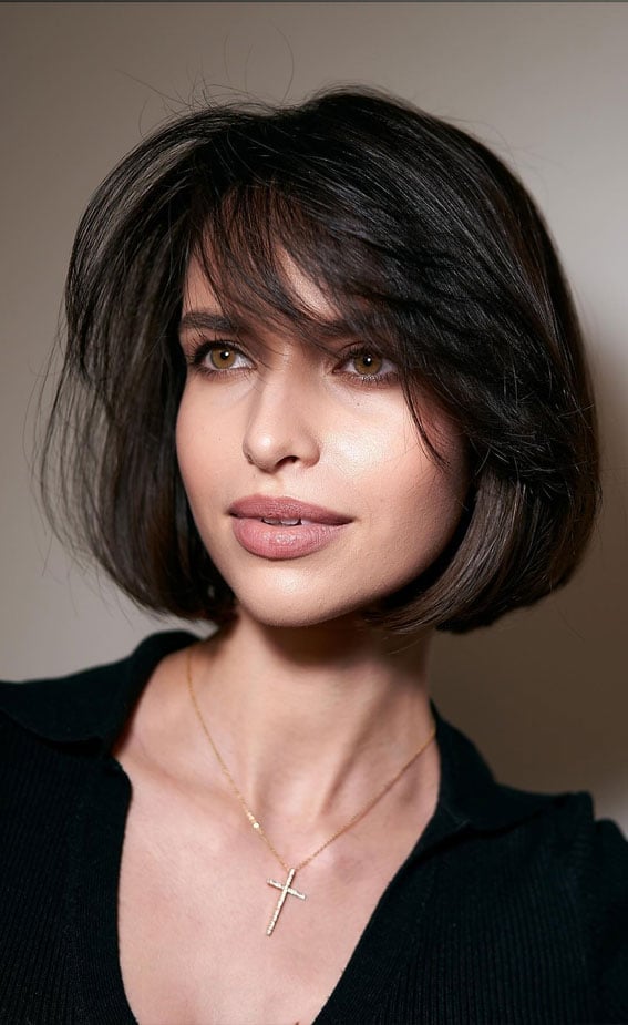 Chin Layered Bob Soft Curtain Bangs — Classy Bob Hair
