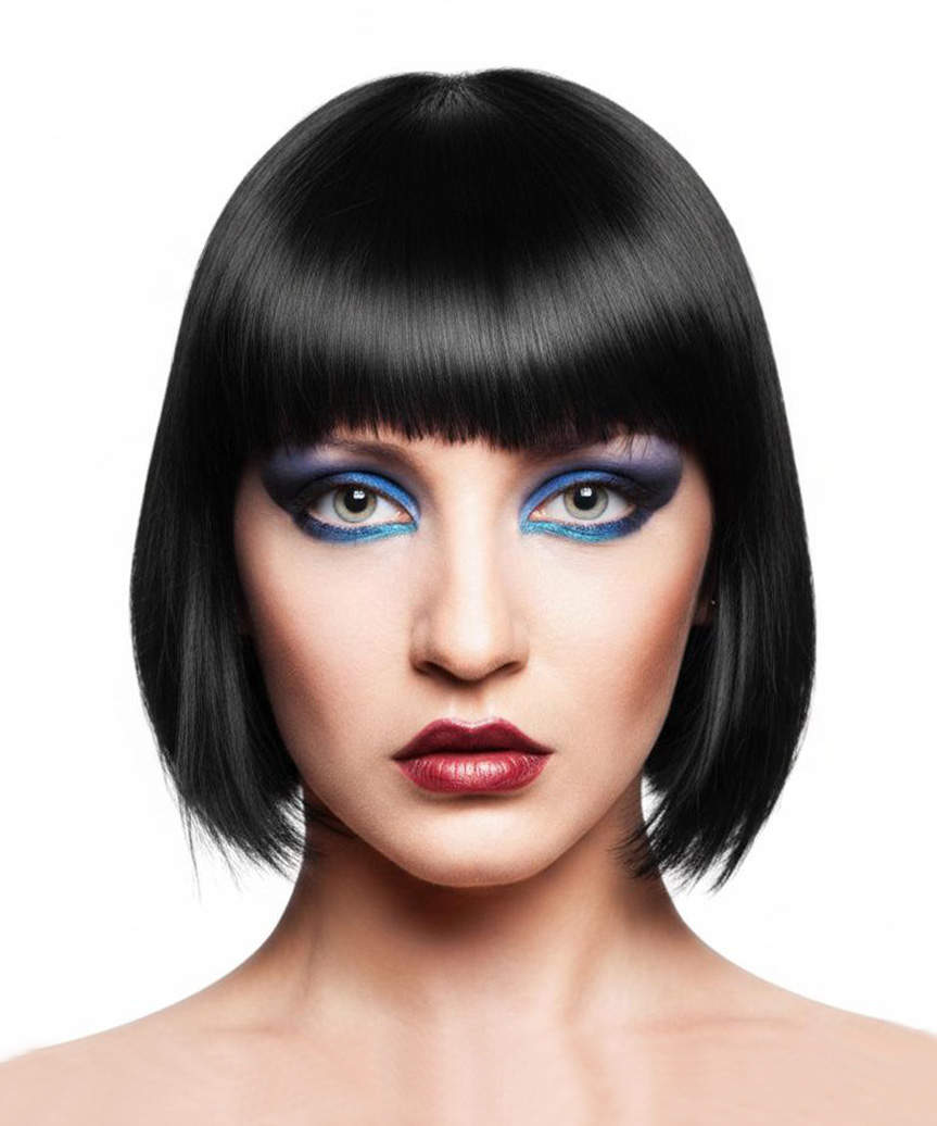 Chin Blunt Bob With Blunt Fringe Black, Straight — Classy Bob Hair