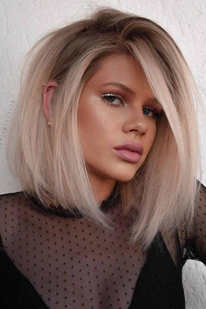 Collarbone Bob With Curtain Bangs And Root Shadow Collarbone Bob With Curtain Bangs And Root Shadow — Classy Bob Haircuts