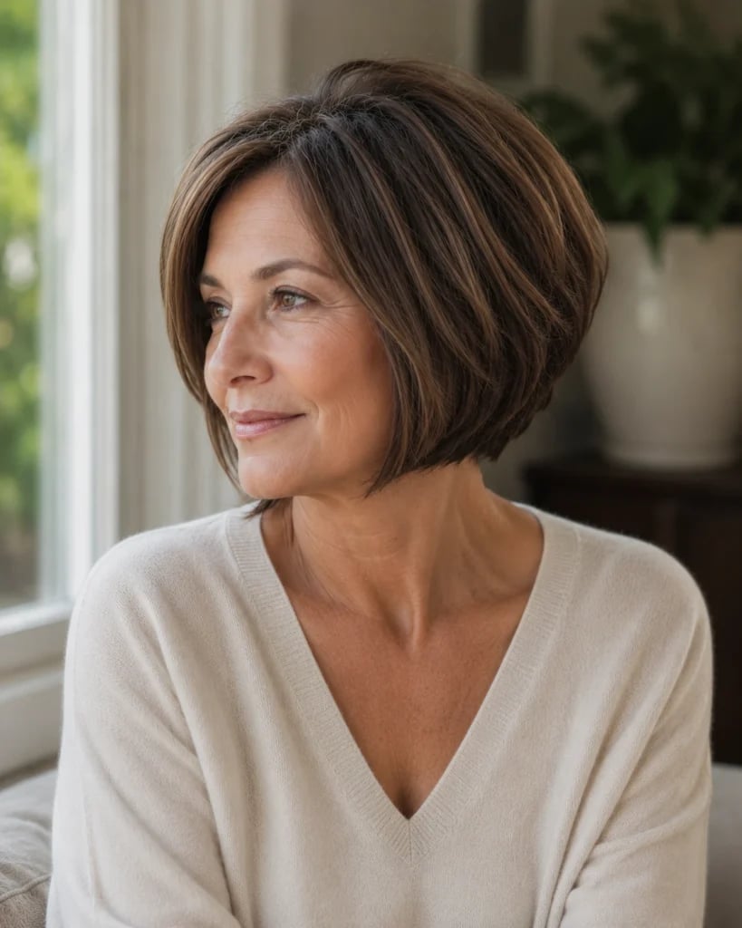 Inverted Dark Brown Bob With Side-Swept Fringe Inverted Dark Brown Bob With Side-Swept Fringe — Classy Bob Haircuts
