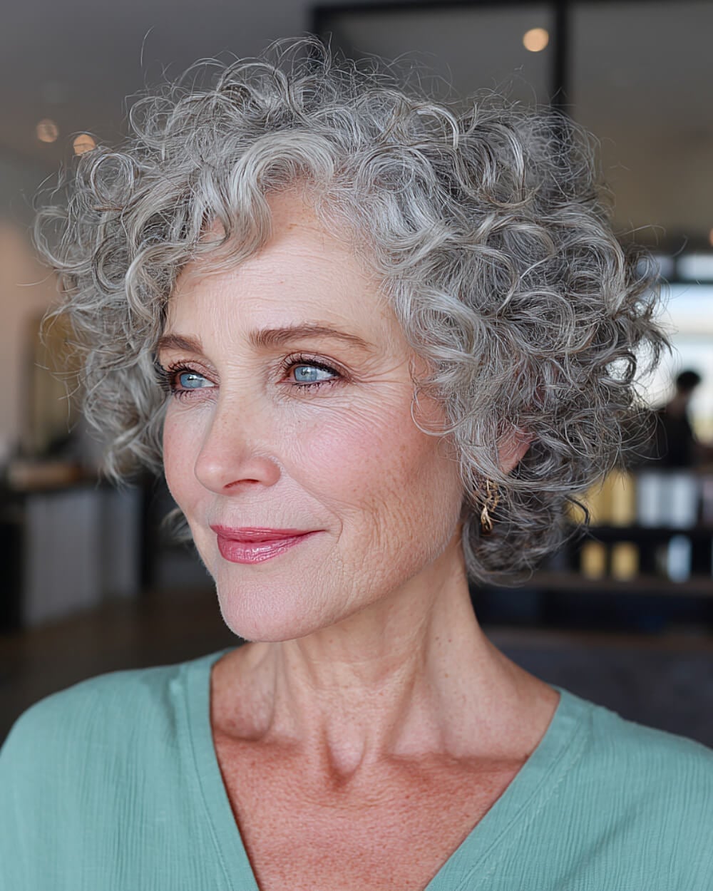 Short Gray Bob With Natural Curls — Classy Bob with Curls