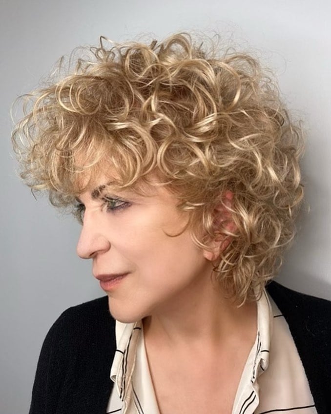 Ash Blonde Bob With Curtain Bangs and Blowout — Classy Bob with Curls
