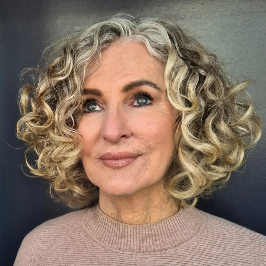 Natural Gray and Blonde Bob — Classy Bob with Curls
