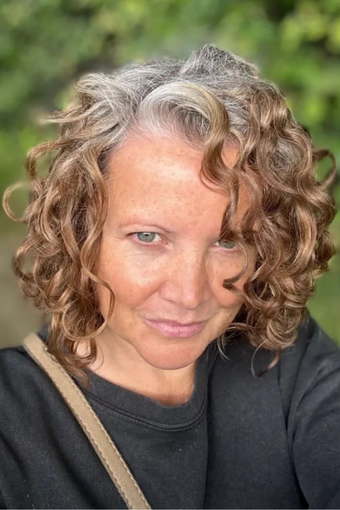 Brown Bob With Gray Roots — Classy Bob with Curls