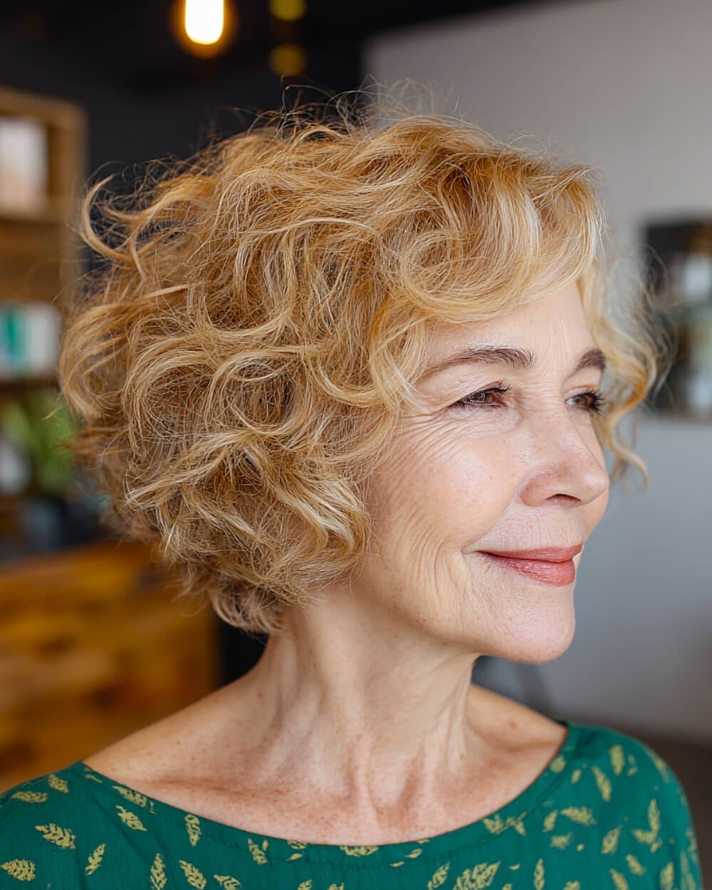 Ear Length Bob With Blonde Highlights — Classy Bob with Curls