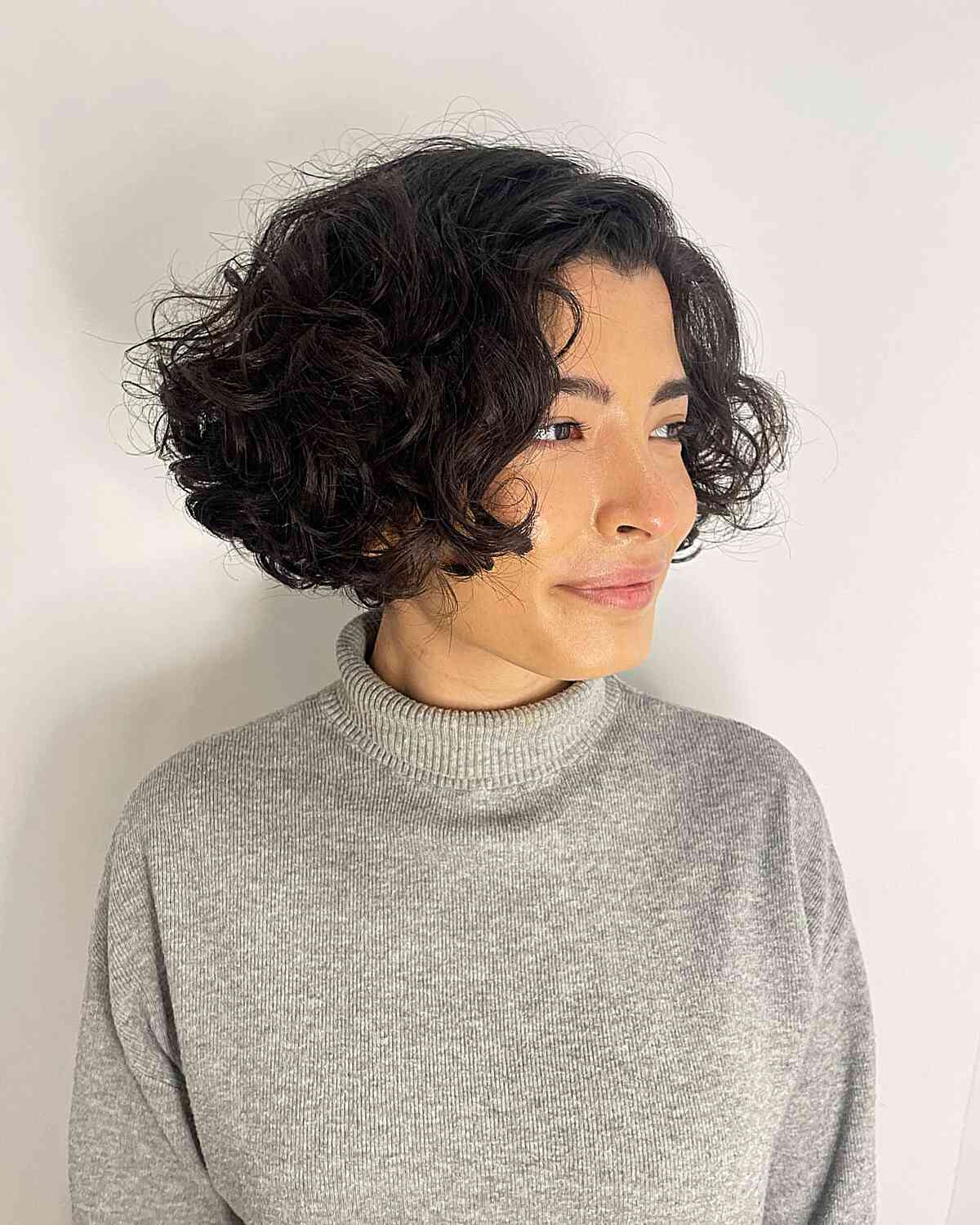 Rich Dark Brown Bob With Defined Curls, Chin — Classy Bob with Curls