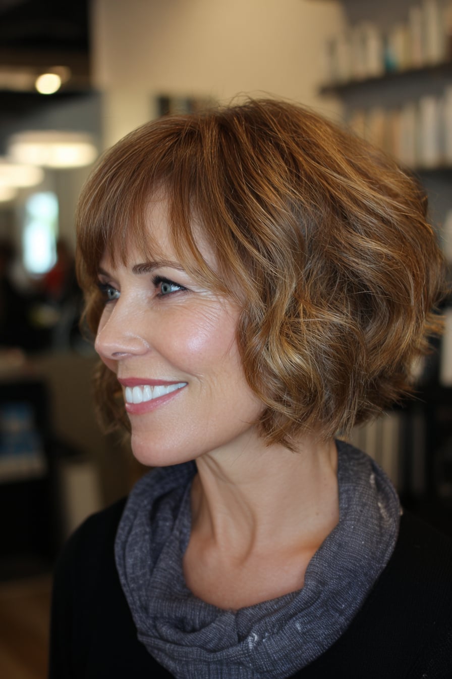 Layered Bob To Collarbone With Strawberry Blonde Layered Bob To Collarbone With Strawberry Blonde — Classy Bob with Curtain Bangs