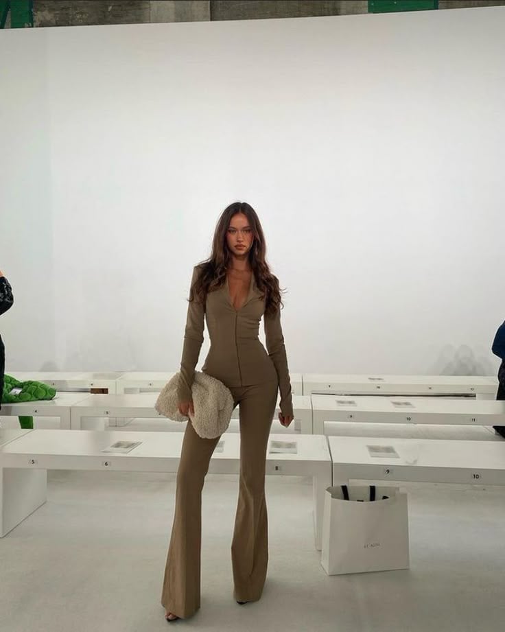 Long-sleeve Jumpsuit with Flared Legs Long-sleeve Jumpsuit with Flared Legs — Classy Bodysuit Outfits