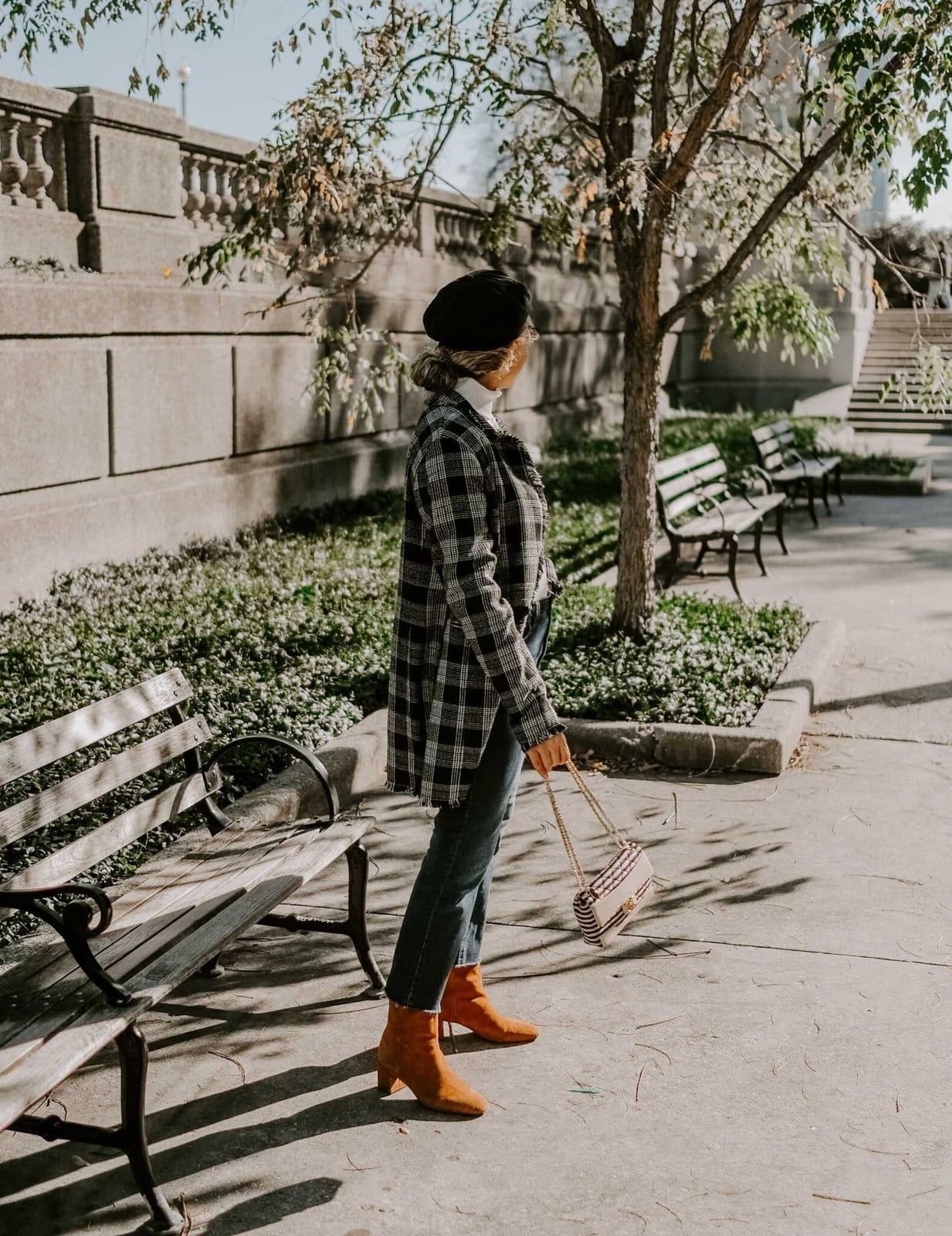 Straight Leg Jeans with White Turtleneck and Plaid Blazer Straight Leg Jeans with White Turtleneck and Plaid Blazer — Classy Boots Outfit Jeans
