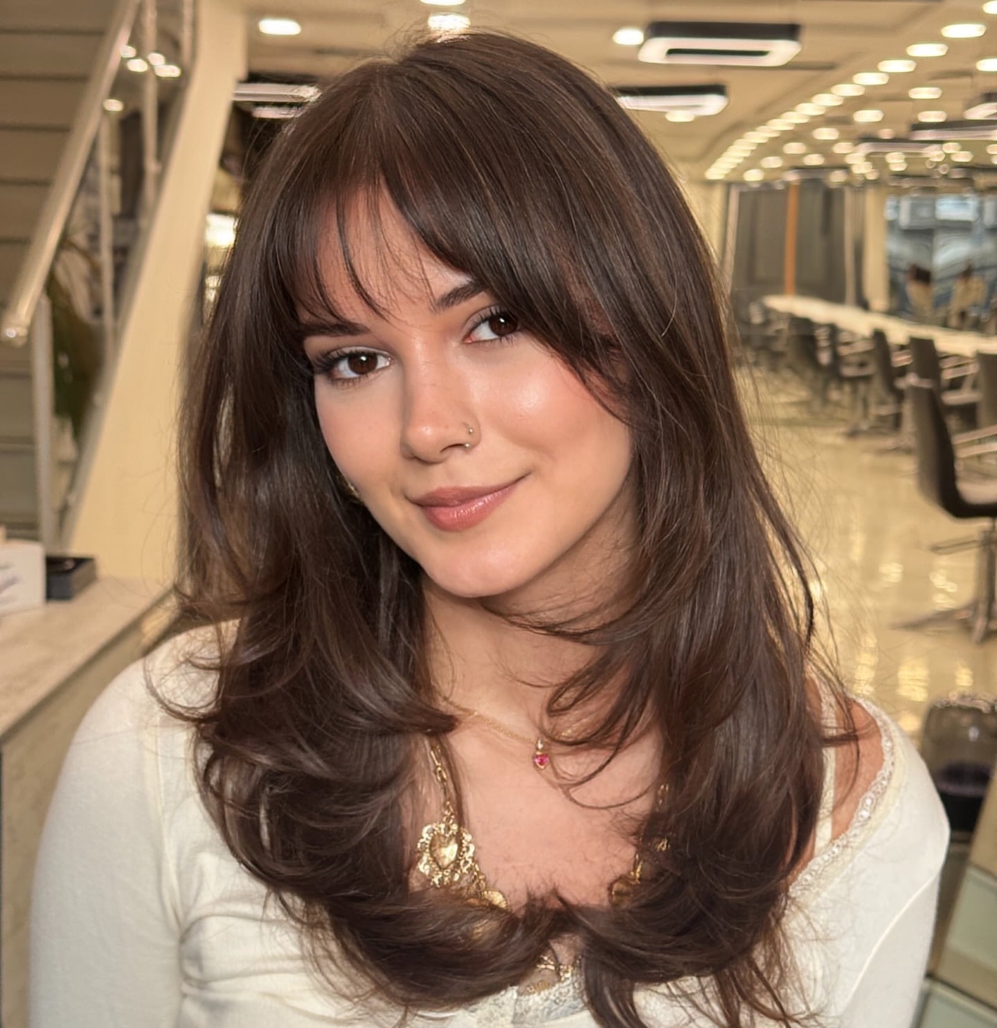 Collarbone Length With Bottleneck Bangs Collarbone Length With Bottleneck Bangs — Classy Bottleneck Bangs