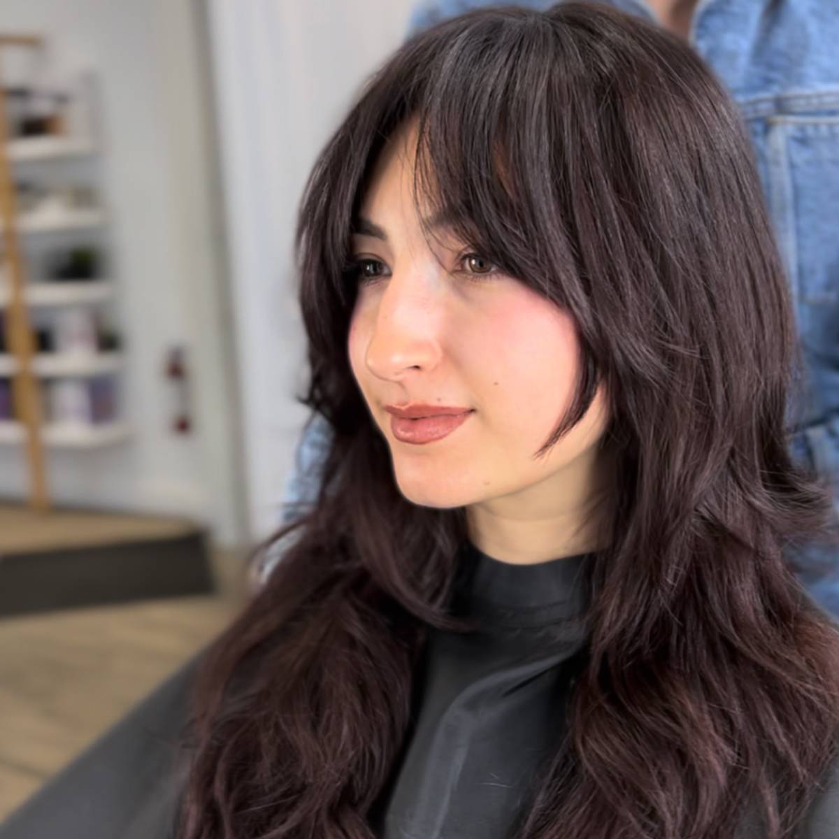 Mid-Back Shag With Bottleneck Bangs Mid-Back Shag With Bottleneck Bangs — Classy Bottleneck Bangs