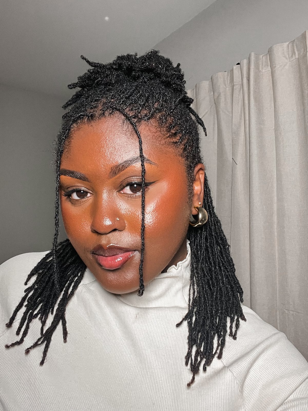 Shoulder Length Black Coily Locs Half Updo — Classy Braids Locs