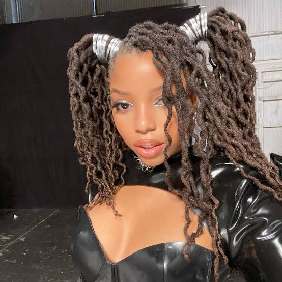Mid-Back Coily Locs in Two High Pigtails With Silver Accessories — Classy Braids Locs