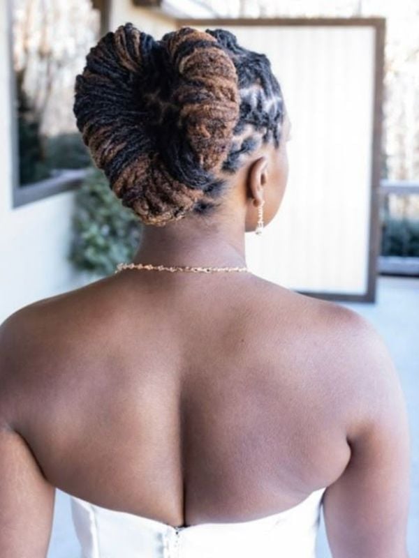 Elegant Updo With Black and Brown Locs — Classy Braids Locs