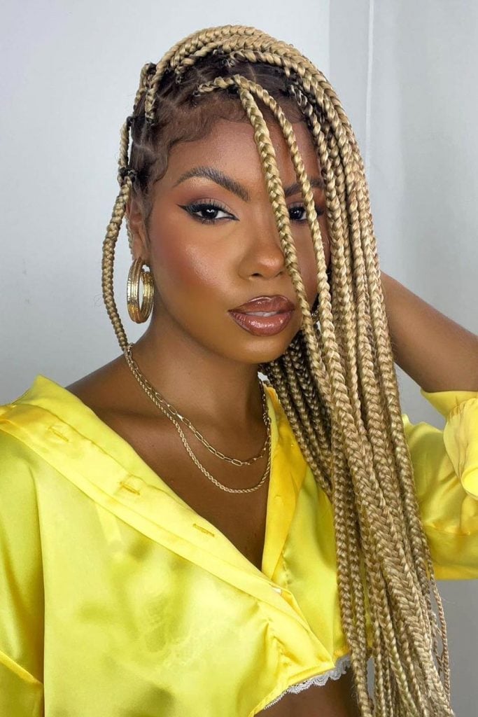 Long Blonde Box Braids To Mid-Back Long Blonde Box Braids To Mid-Back — Classy Braids to the Side