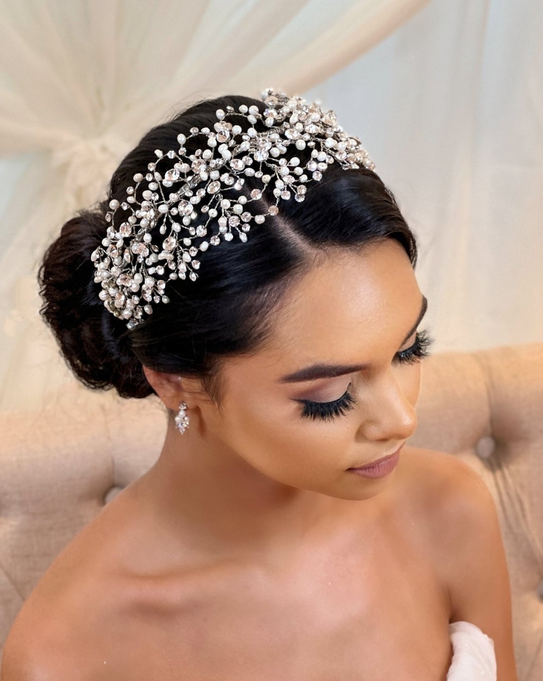 Classic Dark Brown Bun With Headband Classic Dark Brown Bun With Headband — Classy Bridal Bun