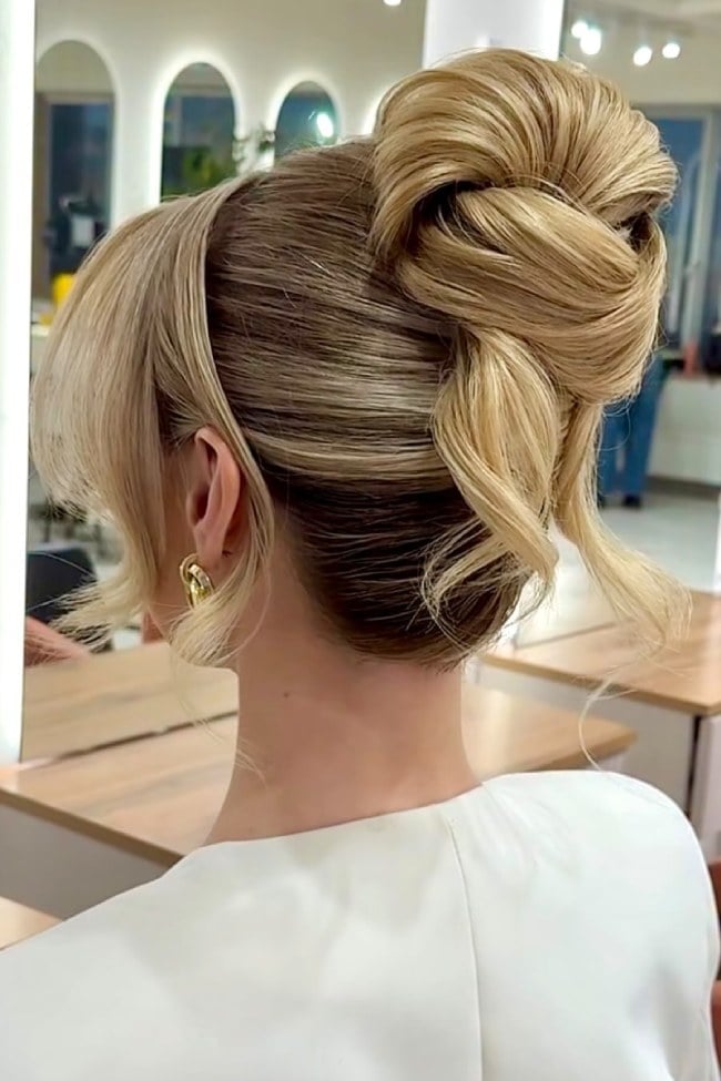 Soft Textured Updo With Dark Brown Highlights Soft Textured Updo With Dark Brown Highlights — Classy Bridal Bun