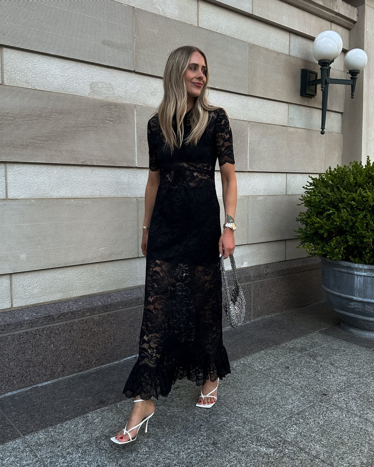Black Lace Maxi Dress with Sheer Panels Black Lace Maxi Dress with Sheer Panels — Classy Bridal Shower Outfits for Guest