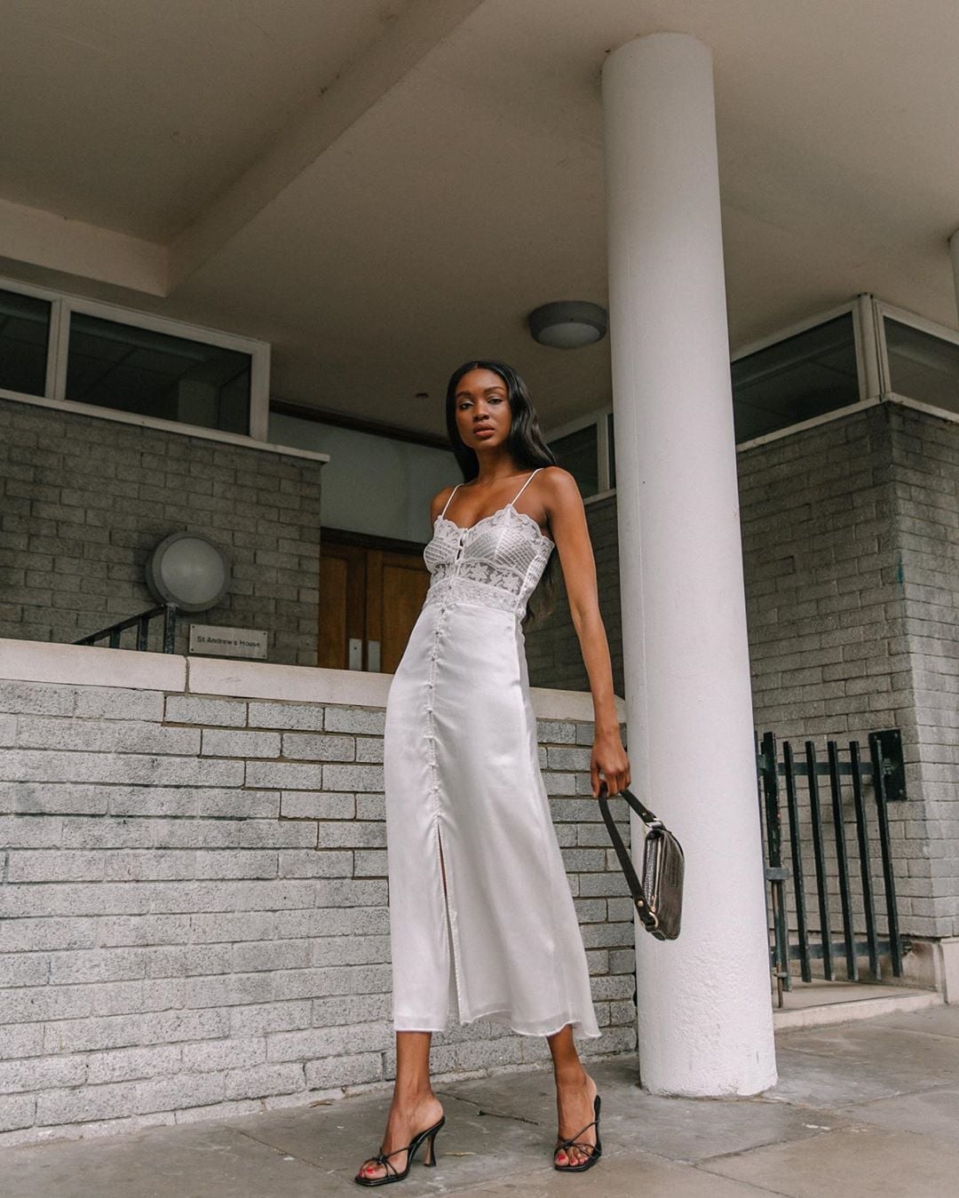 White Satin Slip Dress with Lace Bodice White Satin Slip Dress with Lace Bodice — Classy Bridal Shower Outfits for Guest