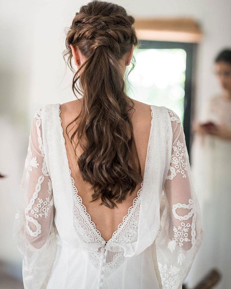 Dark Brown Ponytail With Braided Crown Dark Brown Ponytail With Braided Crown — Classy Bridesmaid Ponytail