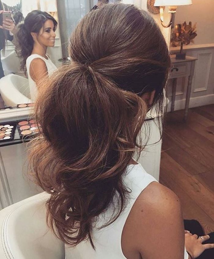 Voluminous Dark Brown Ponytail Blowout Voluminous Dark Brown Ponytail Blowout — Classy Bridesmaid Ponytail