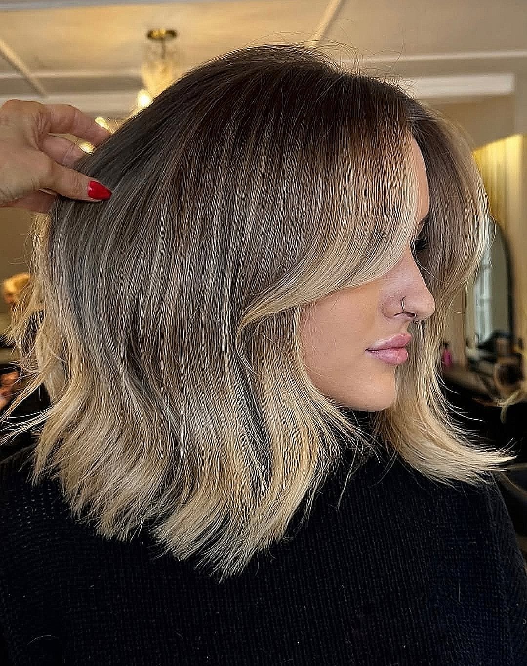 Bronde Balayage Bob With Curtain Bangs — Classy Bronde Balayage