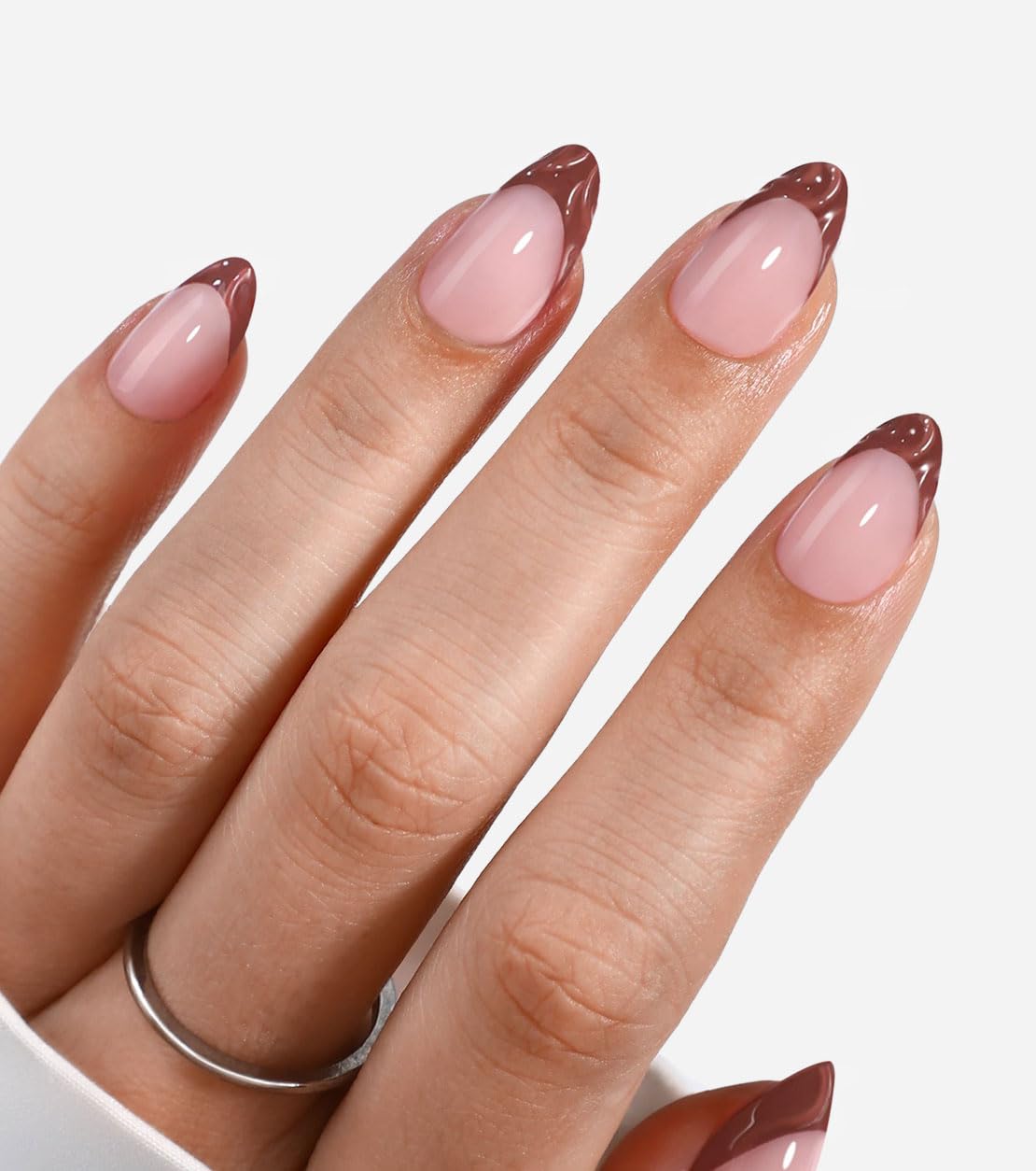Nude Base Dark Brown French Tip Almond Nails Nude Base Dark Brown French Tip Almond Nails — Classy Brown Almond Nails