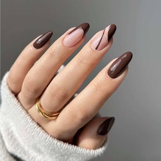 Nude Base Deep Brown French Almond Nails Nude Base Deep Brown French Almond Nails — Classy Brown Almond Nails