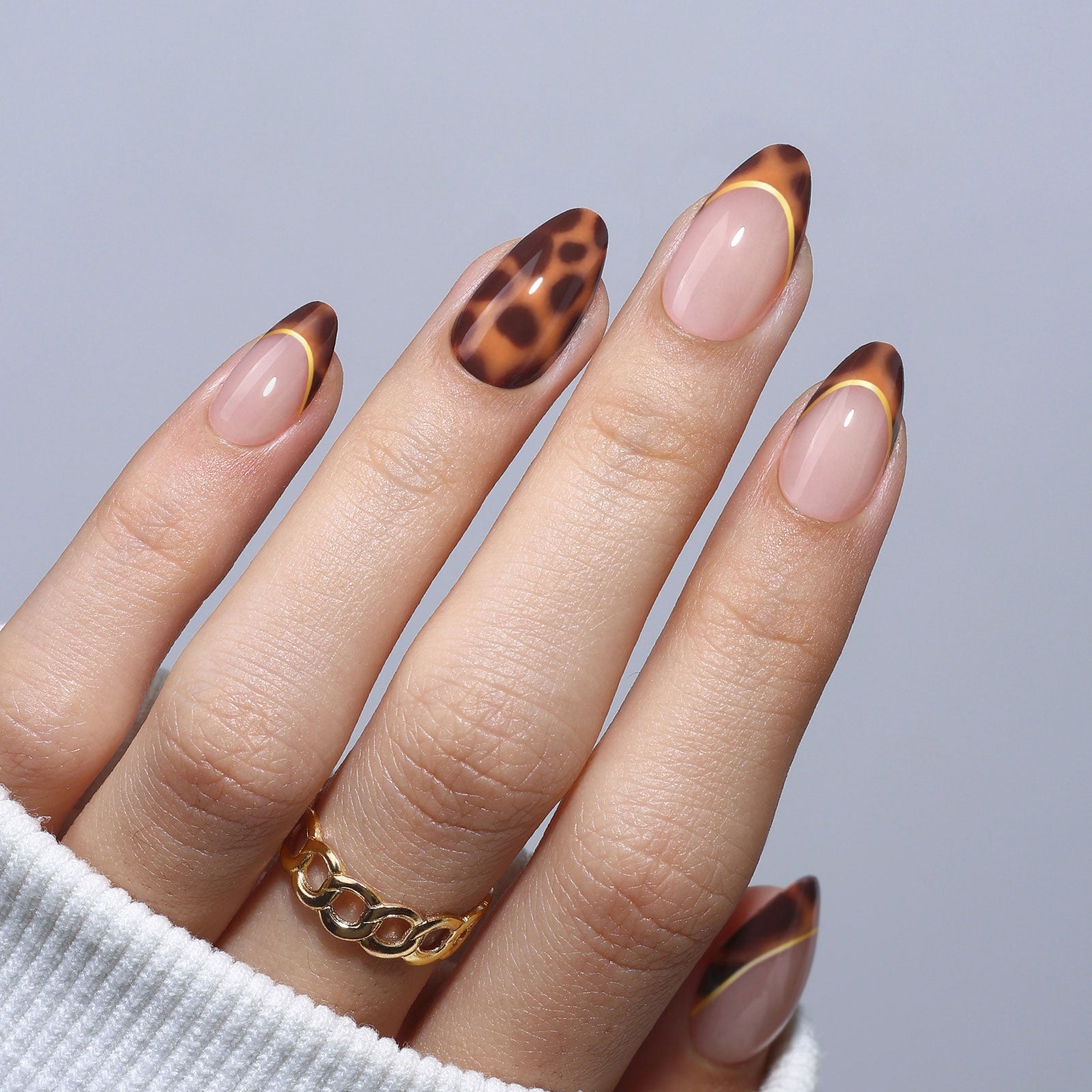 Sheer Nude Deep Brown French Tip Gold Star Almond Nails Sheer Nude Deep Brown French Tip Gold Star Almond Nails — Classy Brown Almond Nails