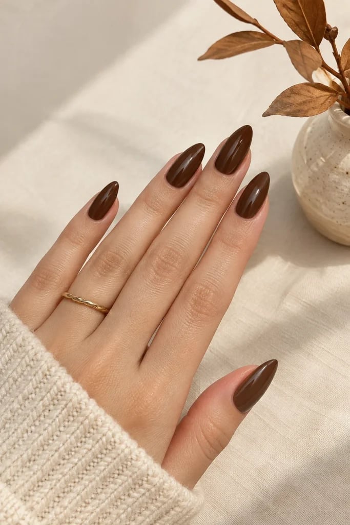 Glossy Deep Chocolate Brown Almond Nails Glossy Deep Chocolate Brown Almond Nails — Classy Brown Almond Nails