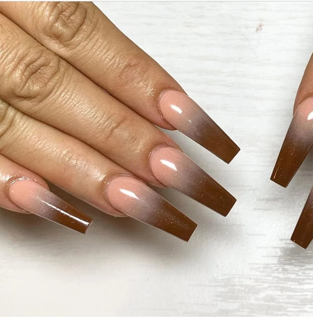 Short Almond Pink To Deep Brown Ombre — Classy Brown Ombre Nails
