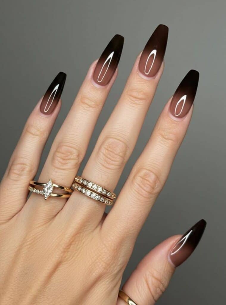 Long Coffin Nude To Dark Brown Ombre — Classy Brown Ombre Nails