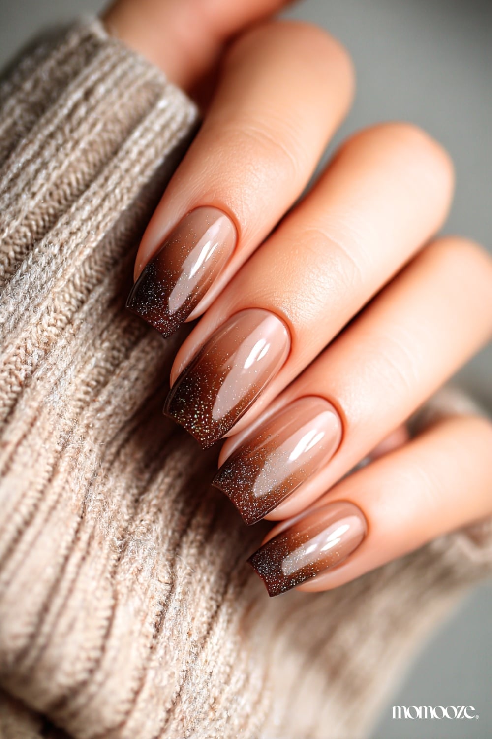 Brown Ombre With Glitter Tips — Classy Brown Ombre Nails