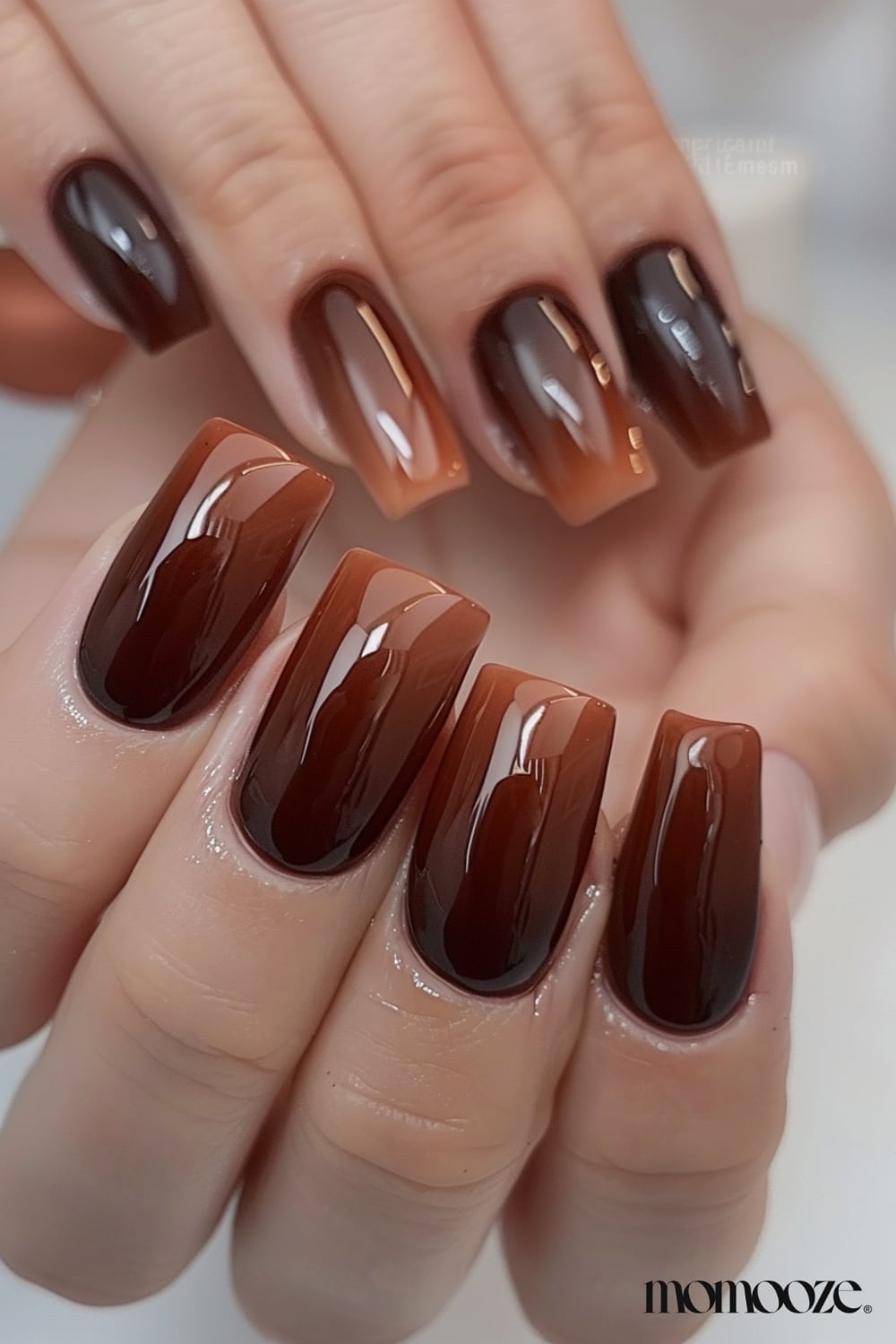Soft Square Caramel Brown Ombre — Classy Brown Ombre Nails