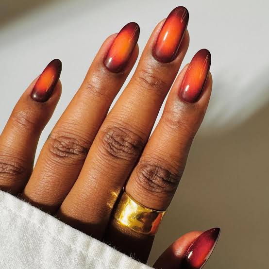 Vibrant Dark Brown Orange Nude Ombre — Classy Brown Ombre Nails