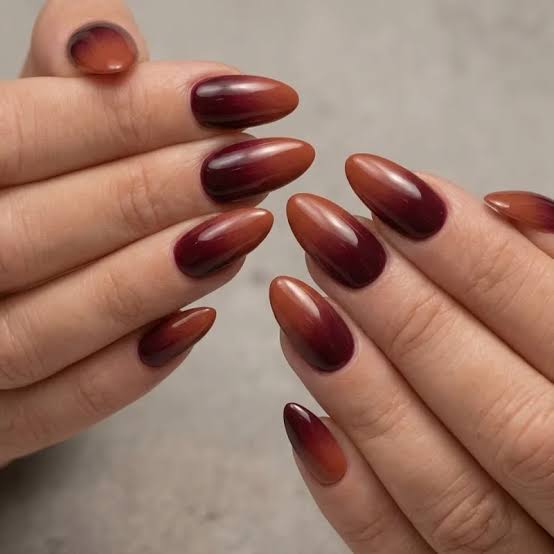 Burgundy To Reddish-Brown Ombre — Classy Brown Ombre Nails