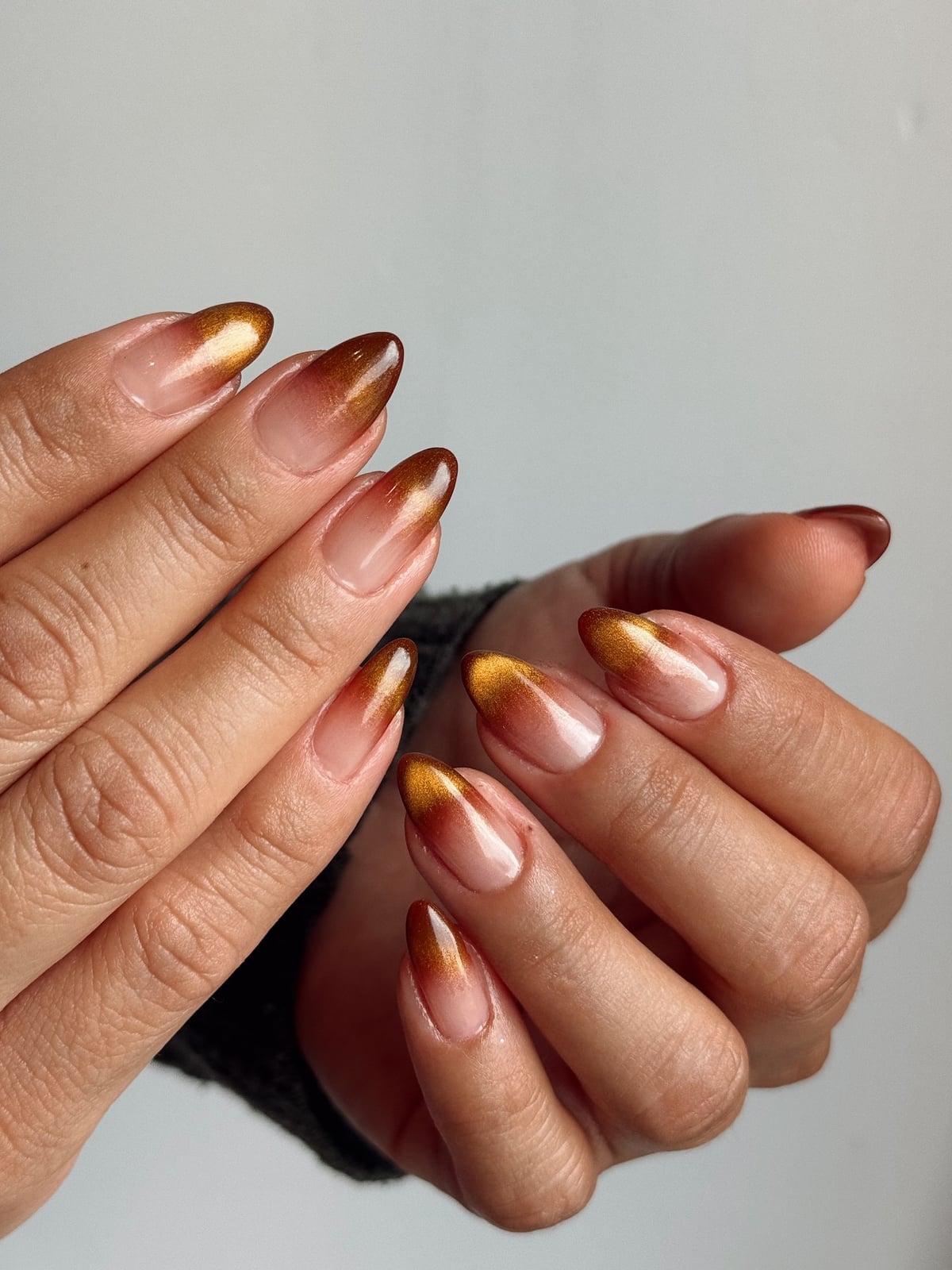 Brown Beige Ombre With Rhinestones — Classy Brown Ombre Nails