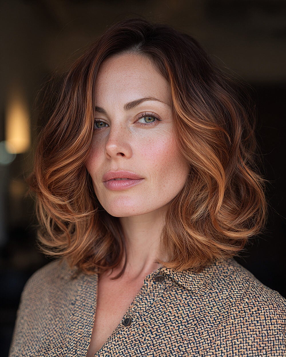 Collarbone Medium Brown With Copper Blonde Highlights Collarbone Medium Brown With Copper Blonde Highlights — Classy Brunette Hair Colors