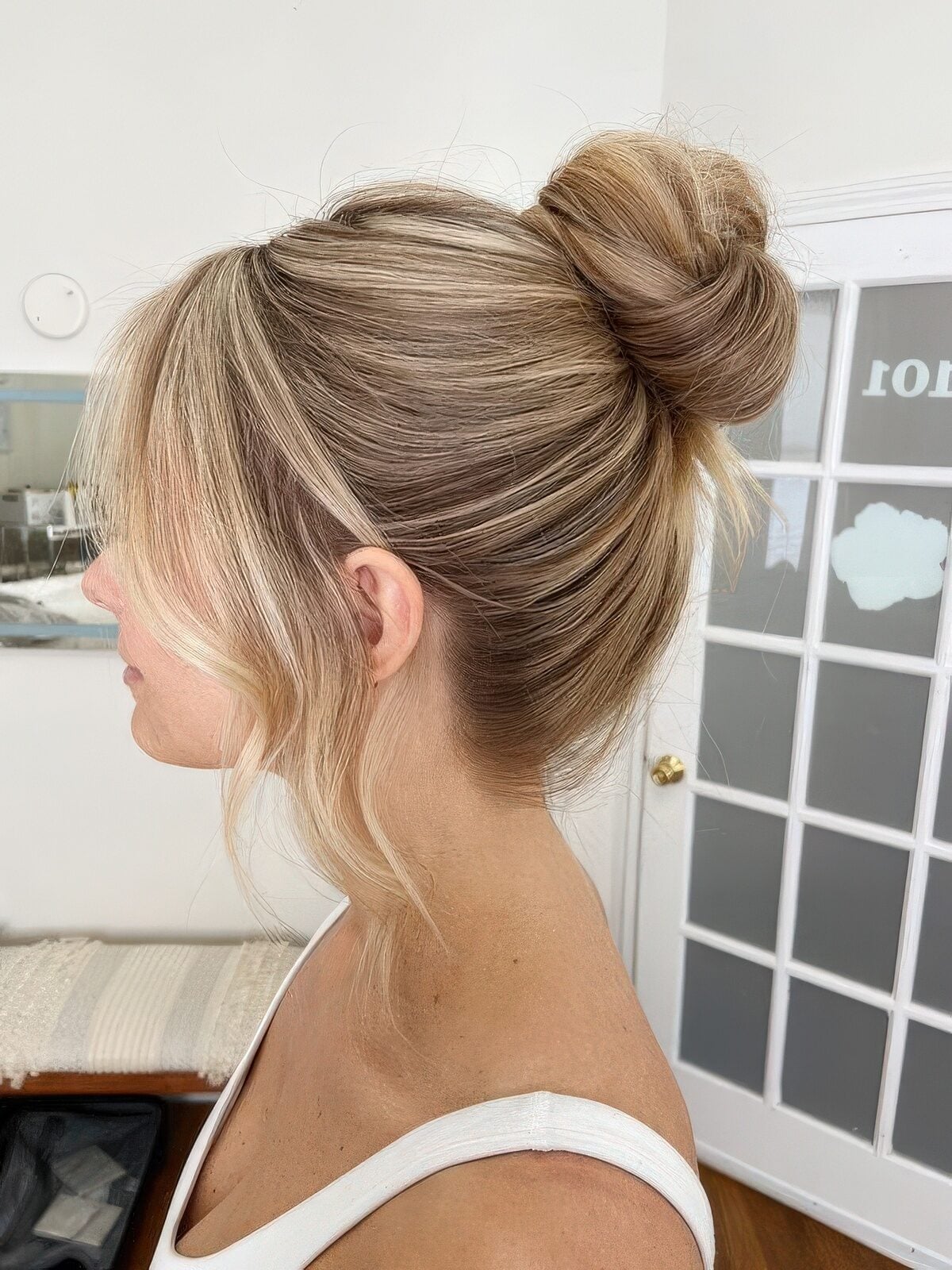 High Bun With Soft Curtain Bangs — Classy Bun and Bang