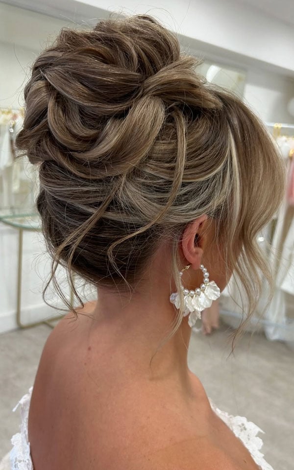 High Updo With Twisted Details And Wispy Bangs — Classy Bun and Bang