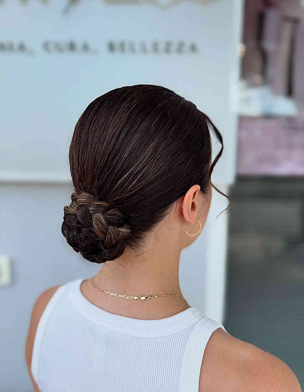 Braided Bun With Subtle Highlights — Classy Bun and Bang