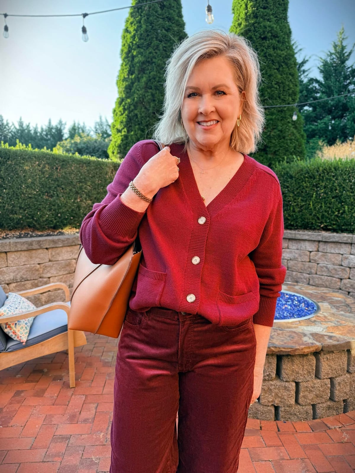 Burgundy Corduroy Trousers With Matching Cardigan Burgundy Corduroy Trousers With Matching Cardigan — Classy Burgundy Pants Outfits
