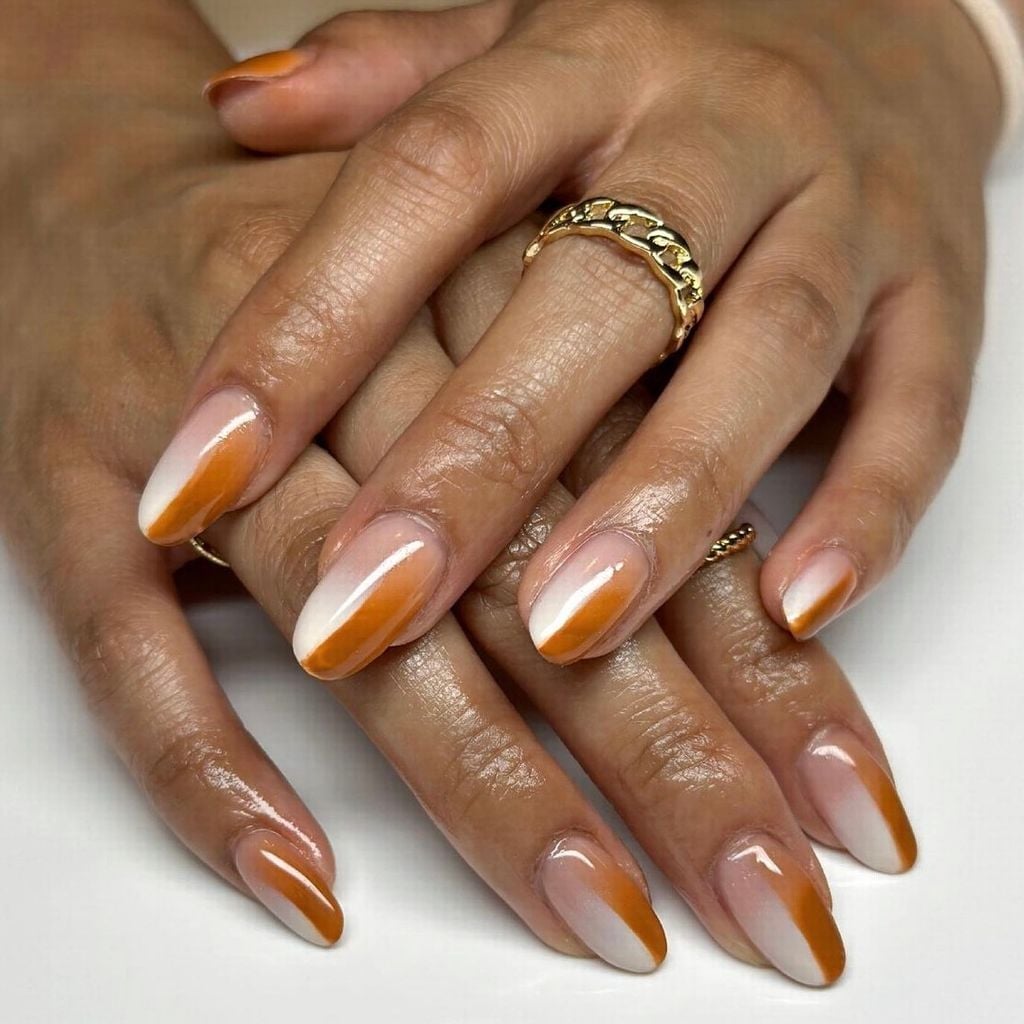 Ombre French Tip Long Almond Nails Ombre French Tip Long Almond Nails — Classy Burnt Orange Nails