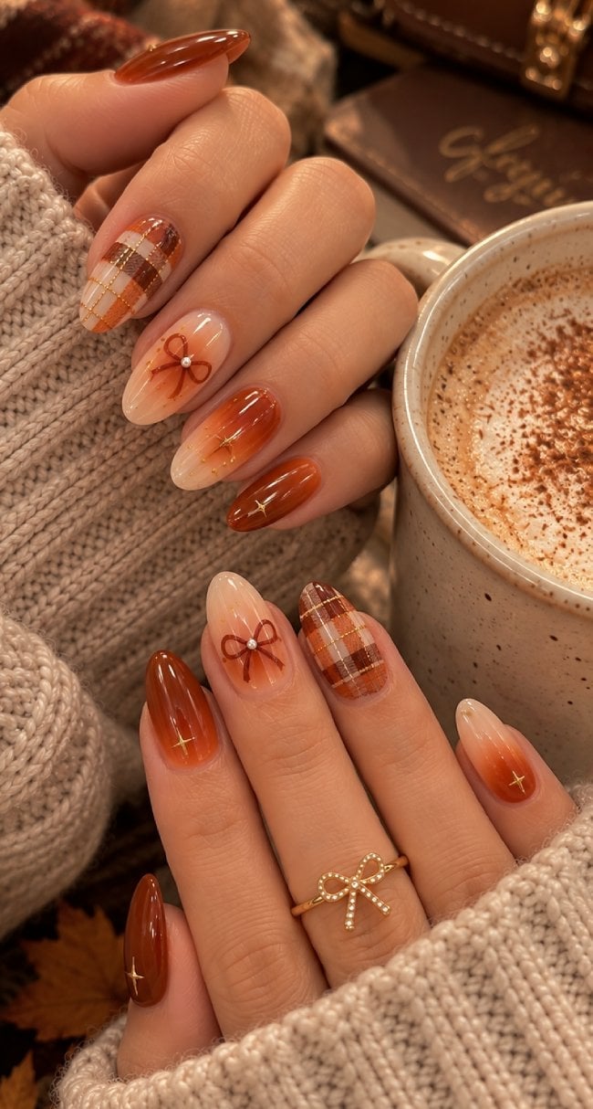 Mixed Finish Burnt Orange Medium Oval Nails Mixed Finish Burnt Orange Medium Oval Nails — Classy Burnt Orange Nails
