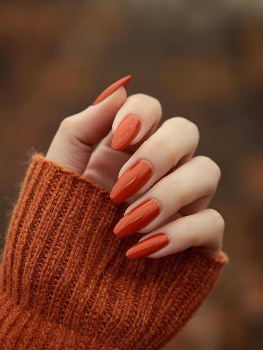 Rich Glossy Burnt Orange Medium Stiletto Nails Rich Glossy Burnt Orange Medium Stiletto Nails — Classy Burnt Orange Nails