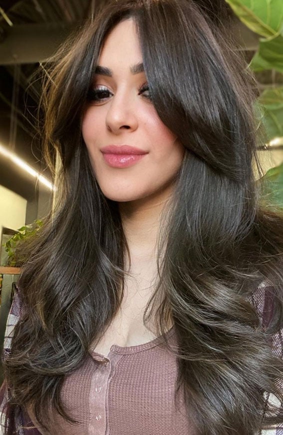 Mid-Back Butterfly Layers With Curtain Bangs — Classy Butterfly Hair