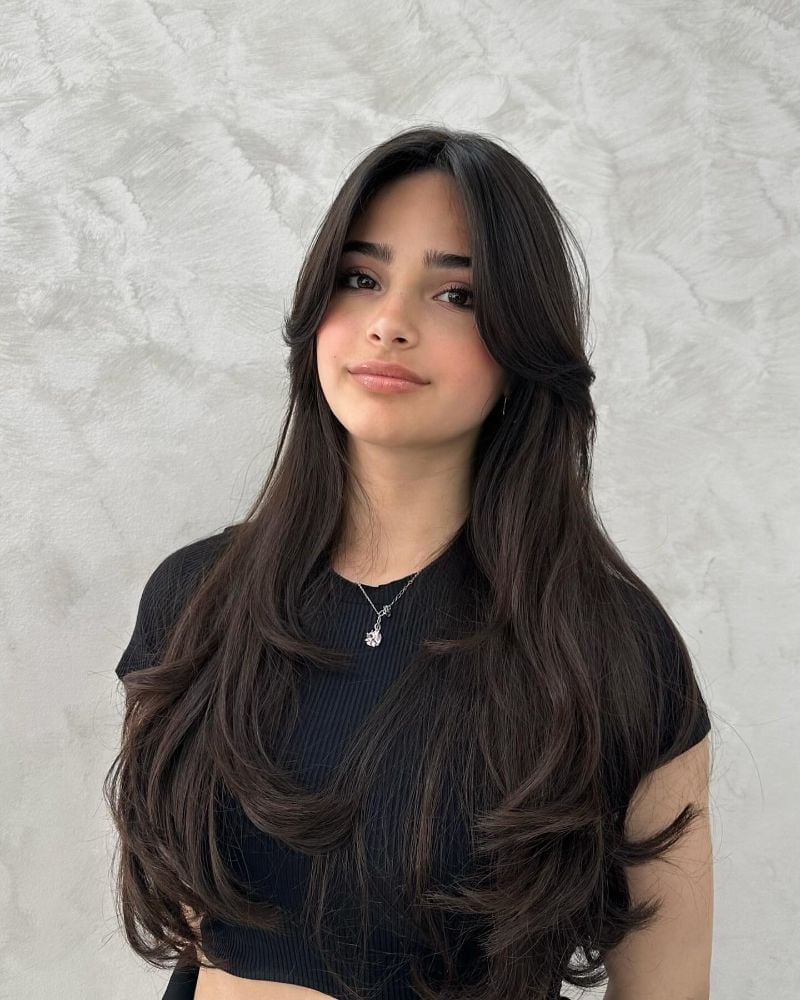 Long Dark Brown Butterfly Cut With Face-Framing — Classy Butterfly Hair